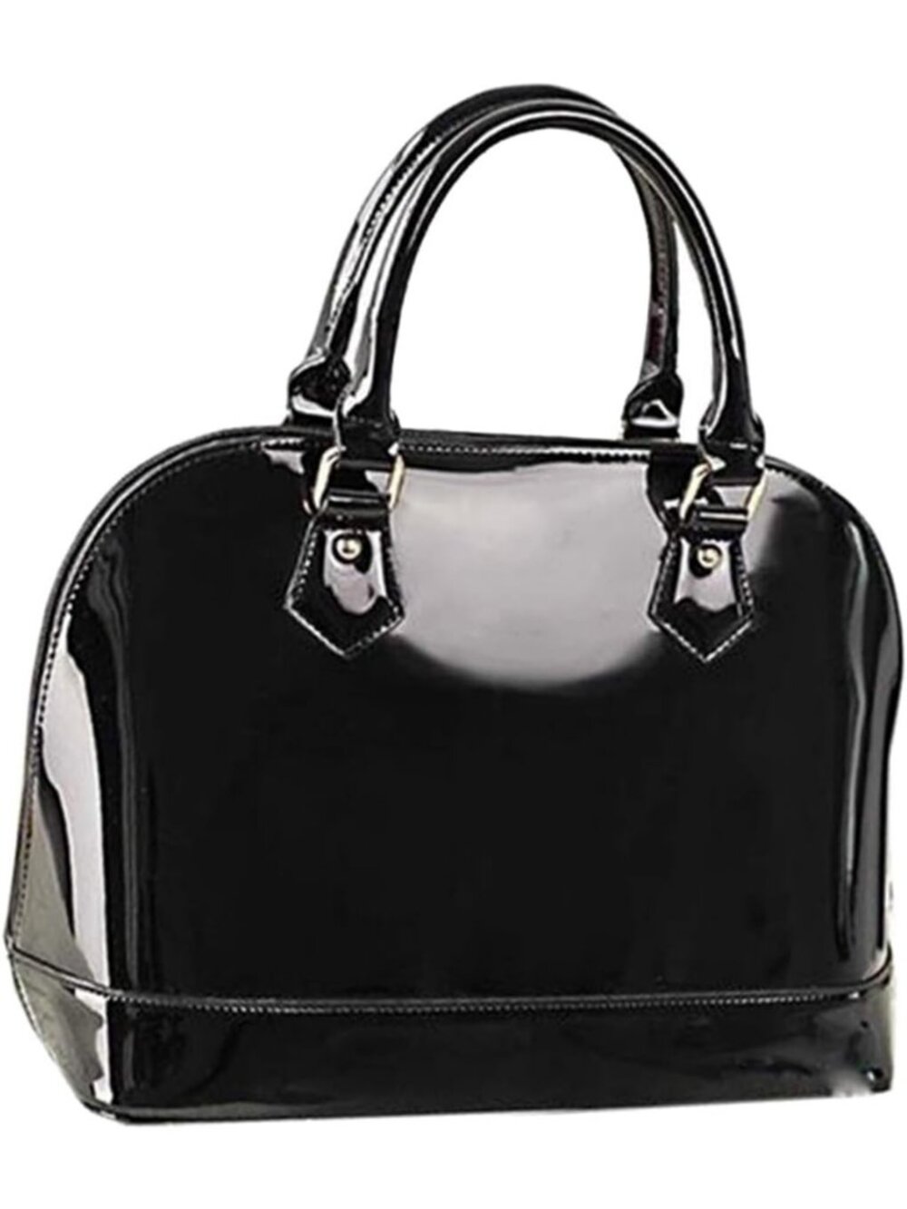 Shiny Patent Leather Dome Satchel Handbag - Large Multi-Pocket Zip-Around Purse
